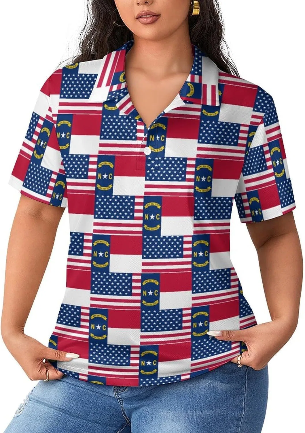 Женское поло с принтом флага США и Северной Каролины, Generic, Style