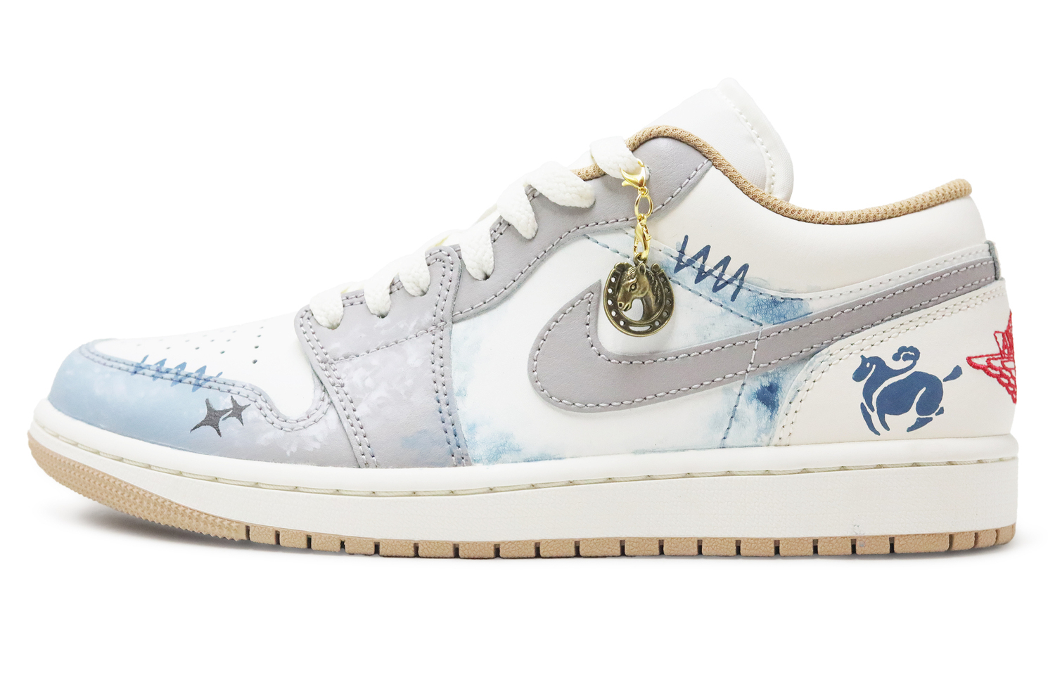 

Jordan Кроссовки Air 1 Let The Horse Come Over, износостойкие, винтажные, баскетбольные, унисекс, серый с синим