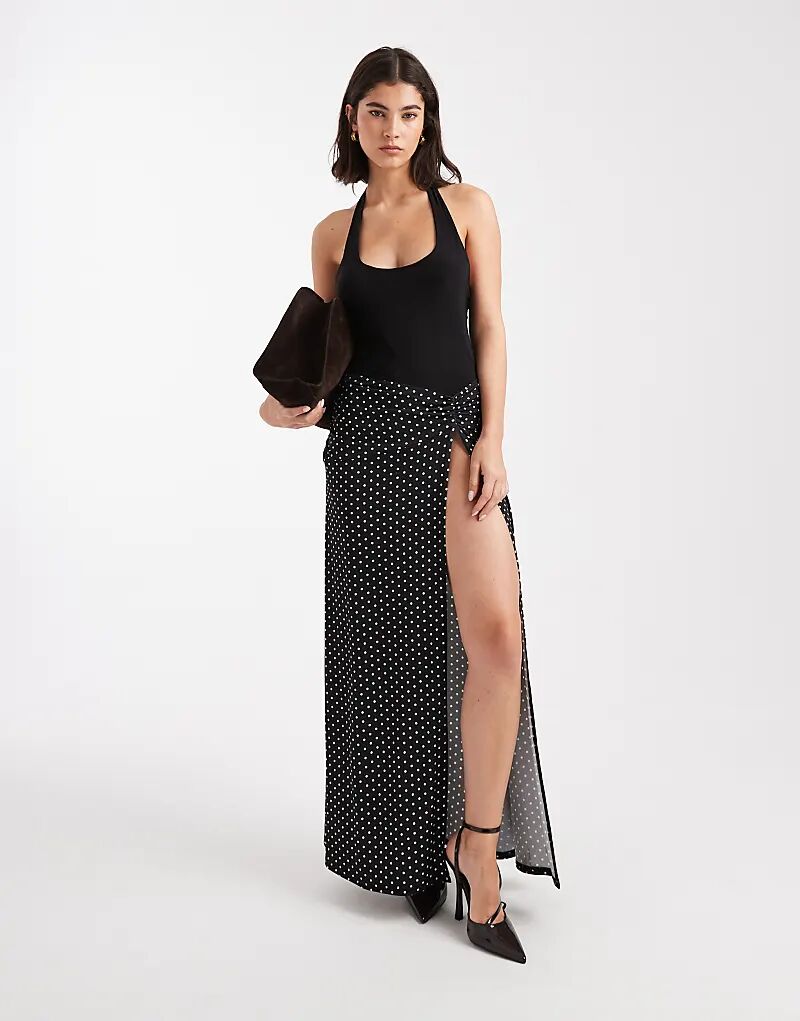 

Платье макси Miss Selfridge с халтер-воротником в горошек