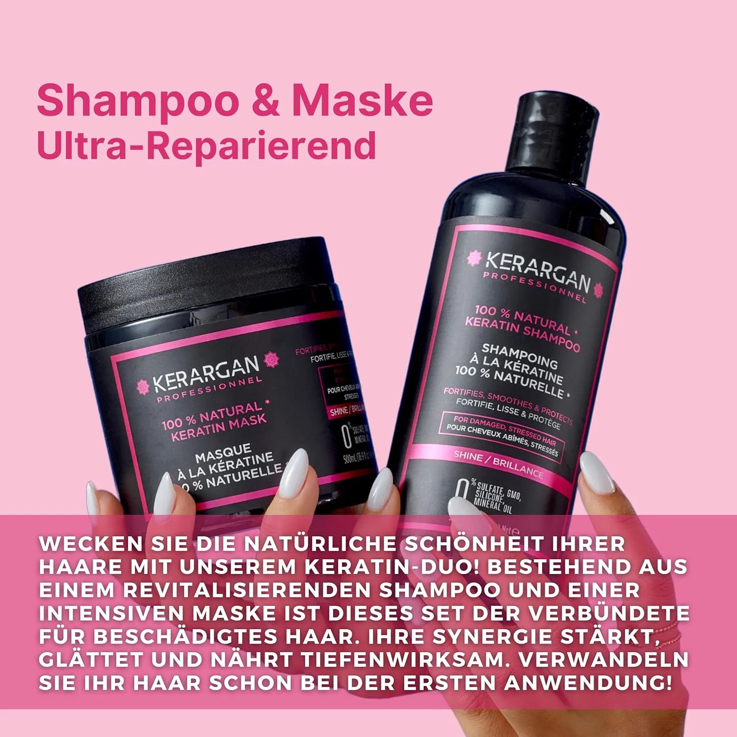 Набор Kerargan Duo Ultra Reparatur: шампунь и маска с кератином для поврежденных волос (2x500 мл) Kerargan — фото 2
