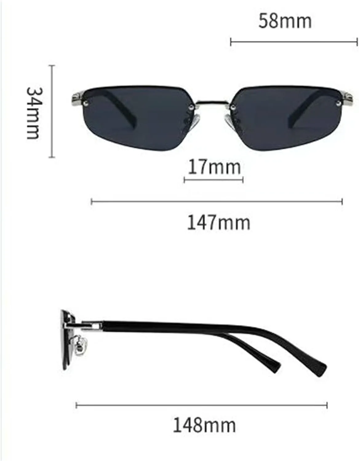 

Солнцезащитные очки Willochra Small Rimless Polygon для мужчин, роскошные безрамочные солнцезащитные очки черного цвета для женщин, винтажные квадратные очки, C3