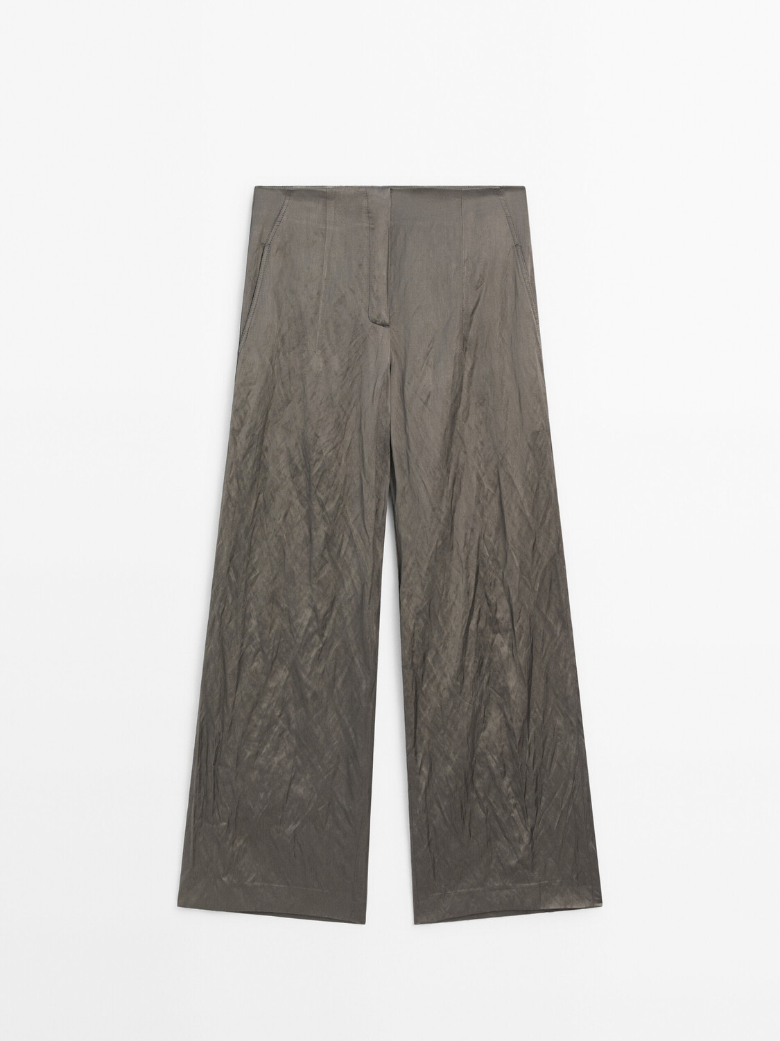 

Широкие атласные брюки со складками Massimo Dutti, серый