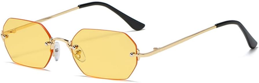 

Солнцезащитные очки в стиле панк, прямоугольные, без оправы, мужские, восьмиугольные, в маленькой металлической оправе, женские, без оправы, защита от УФ-излучения UV400 generic, Gold With Yellow