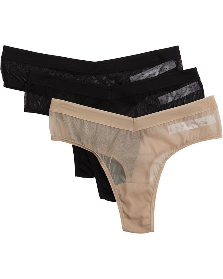 

Стринги Hanky Panky Mesh High Cut Thong 3-Pack, цвет Black/Black/Chai