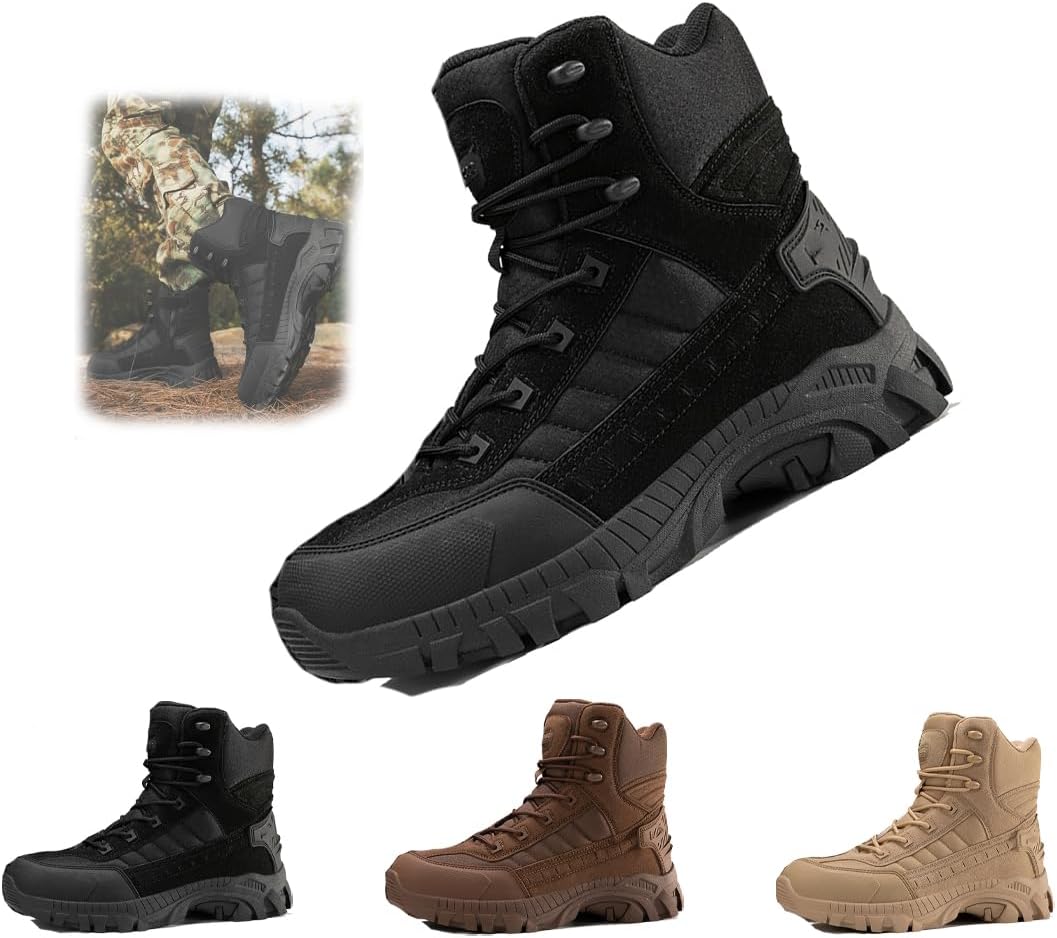 

Мужские водонепроницаемые ботинки, легкие, с нескользящей подошвой, для активного отдыха и походов, повседневные, дышащие, высокие тактические военные ботинки, ортопедическая обувь для ходьбы Generic, черный