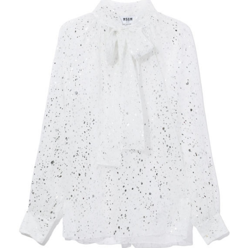 

Шифоновая блузка женская с белым воротником-лентой тонкая MSGM, белый