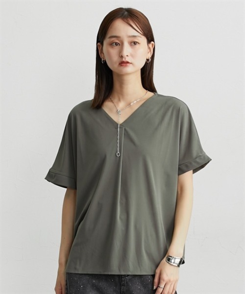 

Футболка с коротким рукавом, складками спереди, из эластичной влагоотводящей ткани с защитой от УФ-излучения Nissen, цвет хаки