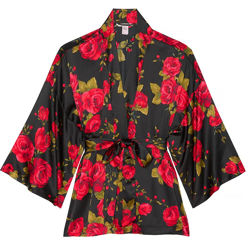 

Victoria's Secret Женская пижамная блузка Black с красным цветочным принтом