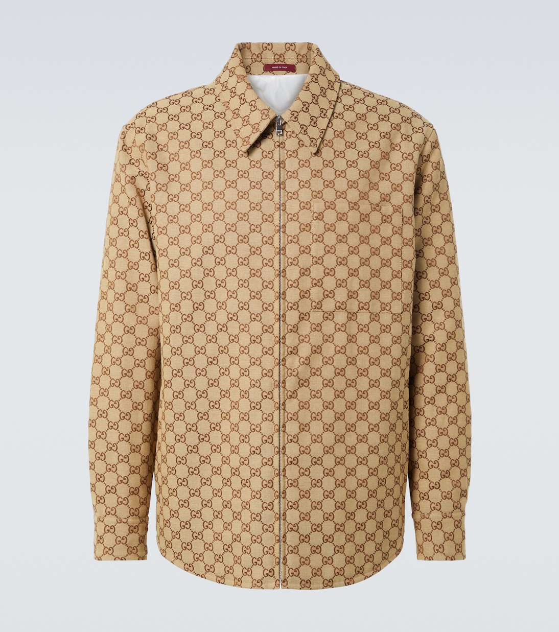 

GG хлопковая рубашка-оверсайз с добавлением канвы Gucci, Camel/Ebony