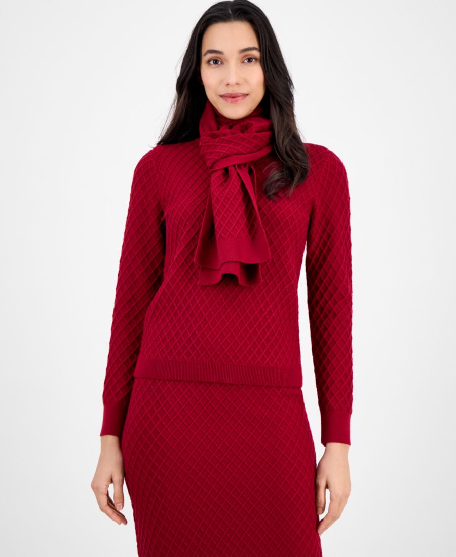 

Женский вязаный свитер с длинными рукавами и шарфом крупной вязки Anne Klein, Titan Red