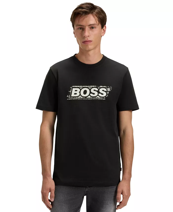 

Мужская хлопковая футболка с логотипом Artwork Hugo Boss, черный