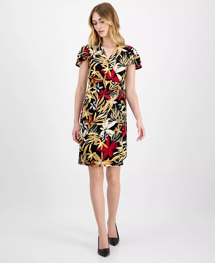 

Женское платье с принтом, рукавами-крылышками и имитацией запаха, XXS-P/XXL Anne Klein, мультиколор