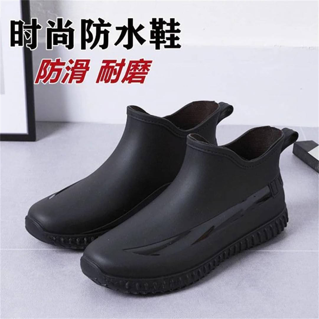 Мужские короткие резиновые сапоги Wjnvfioo Fashion, непромокаемые, с противоскользящей подошвой, для кухни, автомойки, износостойкая водонепроницаемая обувь, черный — фото 3
