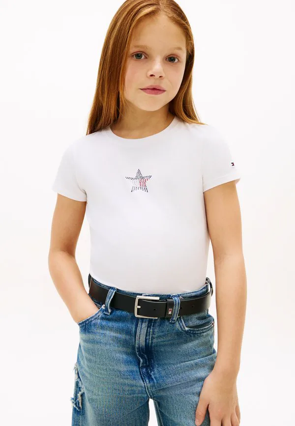 Футболка очень узкого кроя с принтом флага со звездами. Tommy Hilfiger, White