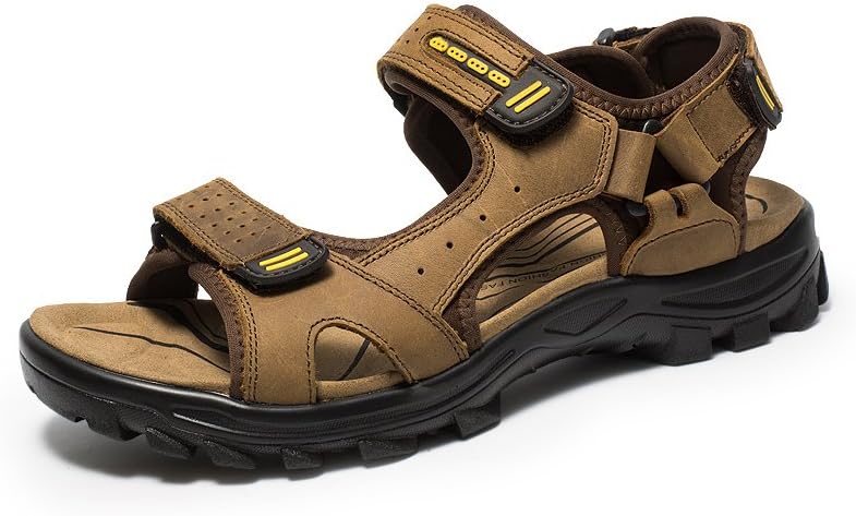 

Мужские кожаные сандалии с открытым носком, спортивные прогулочные сандалии-фишеры, летние наружные пляжные спортивные походные туфли для мужчин, с противоскользящей подошвой и регулируемым ремешком Bininbox, коричневый