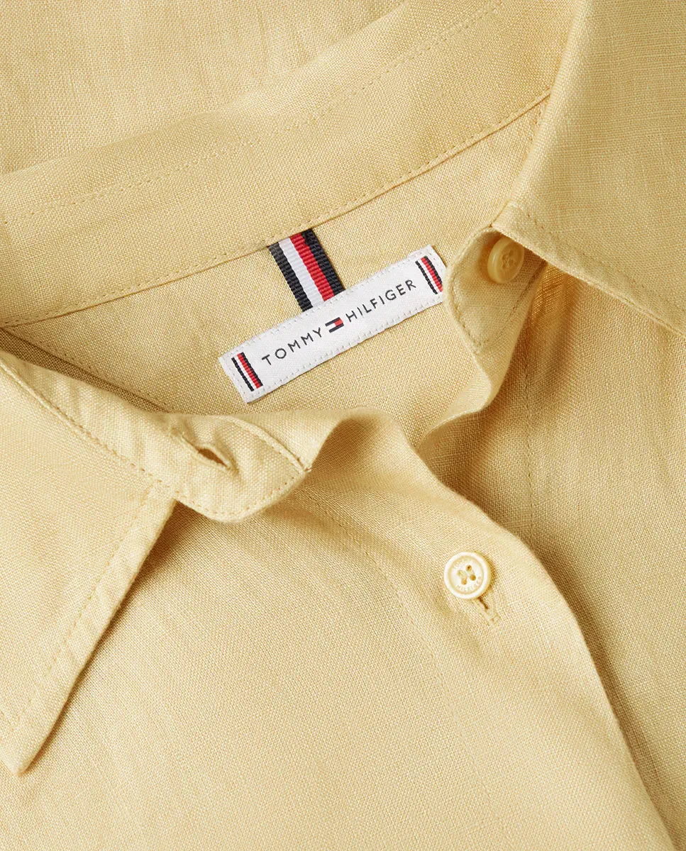 Женская льняная рубашка свободного кроя Tommy Hilfiger, бежевый — фото 3