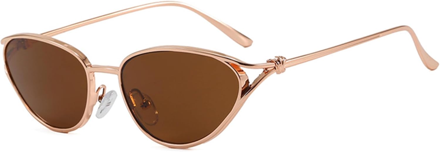 

bullabulling Модные ретро-солнцезащитные очки в узкой оправе «кошачий глаз» для женщин, стильные и забавные, с металлическим каркасом, защита от УФ-излучения UV400, C2