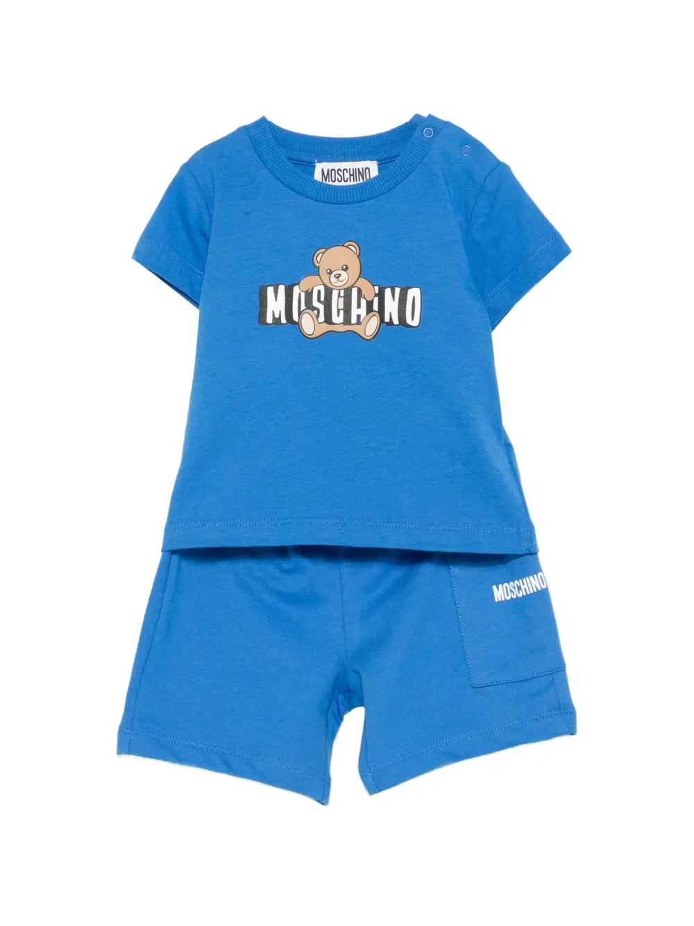Комплект детского комбинезона с изображением медведя Moschino Kids, синий