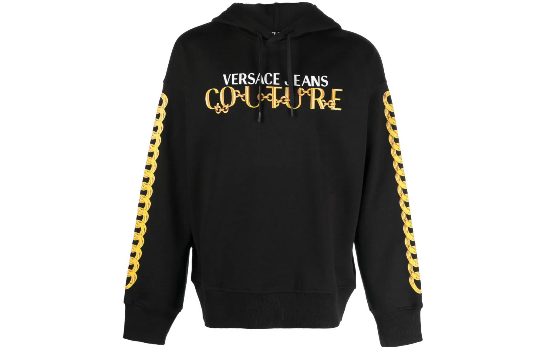 

Кутюрный логотип Хлопковый худи VERSACE JEANS, Черный