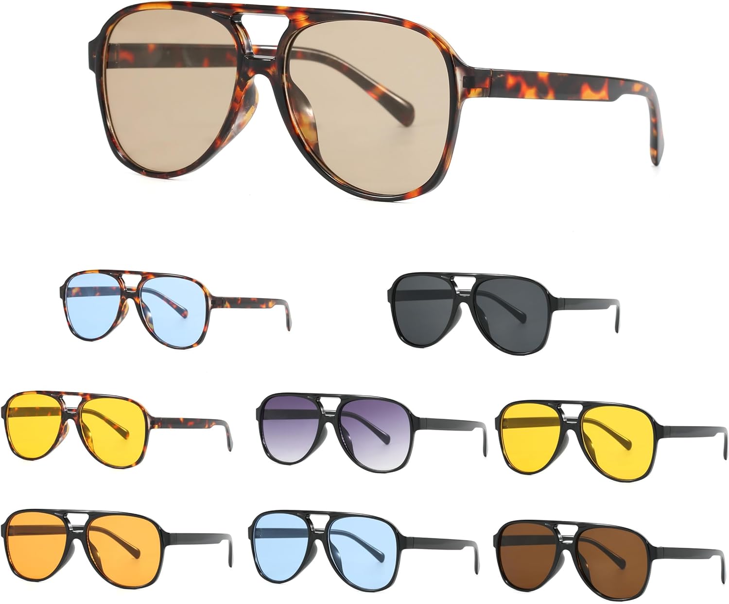 

Оптовая продажа 100 ретро-солнцезащитных очков-авиаторов — комплект для перепродажи. Большая оправа, классический стиль 70-х, защита от УФ-излучения UV400 ENSARJOE, 9pcs