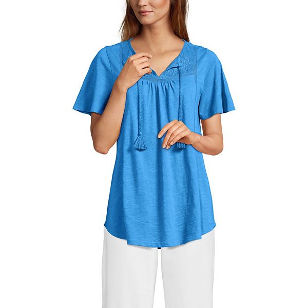 

Женский топ с коротким рукавом и декором Lands' End, Muted Cobalt Blue