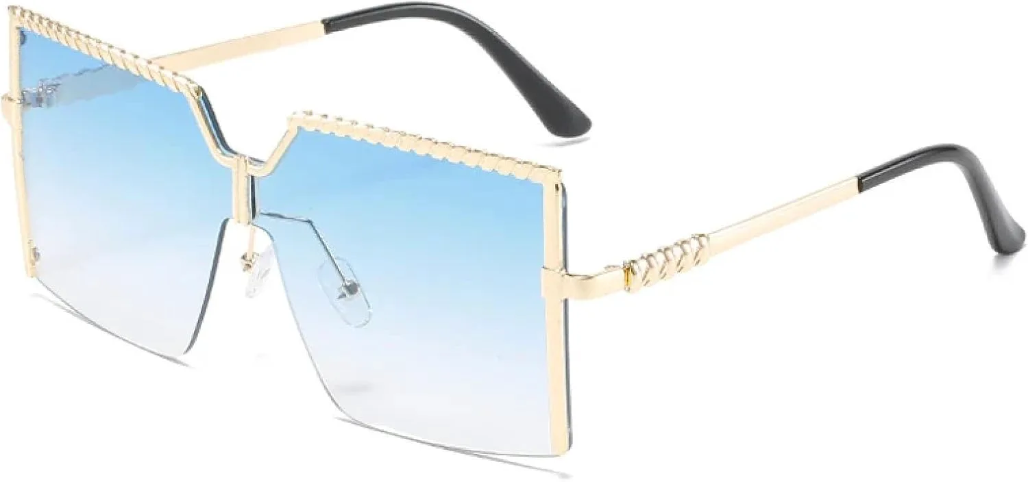 

Крупные безободковые солнцезащитные очки класса люкс с градиентным переходом цвета, металлические, для женщин, защита от УФ-излучения UV400 TKKTLLT, Gold-blue