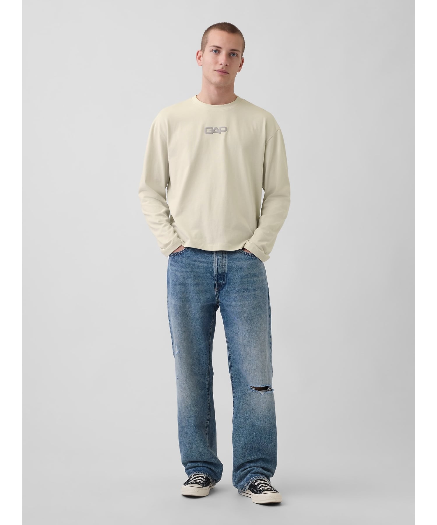 (U) Укороченная футболка свободного кроя с логотипом GAP, REGULAR_GREY — фото 3