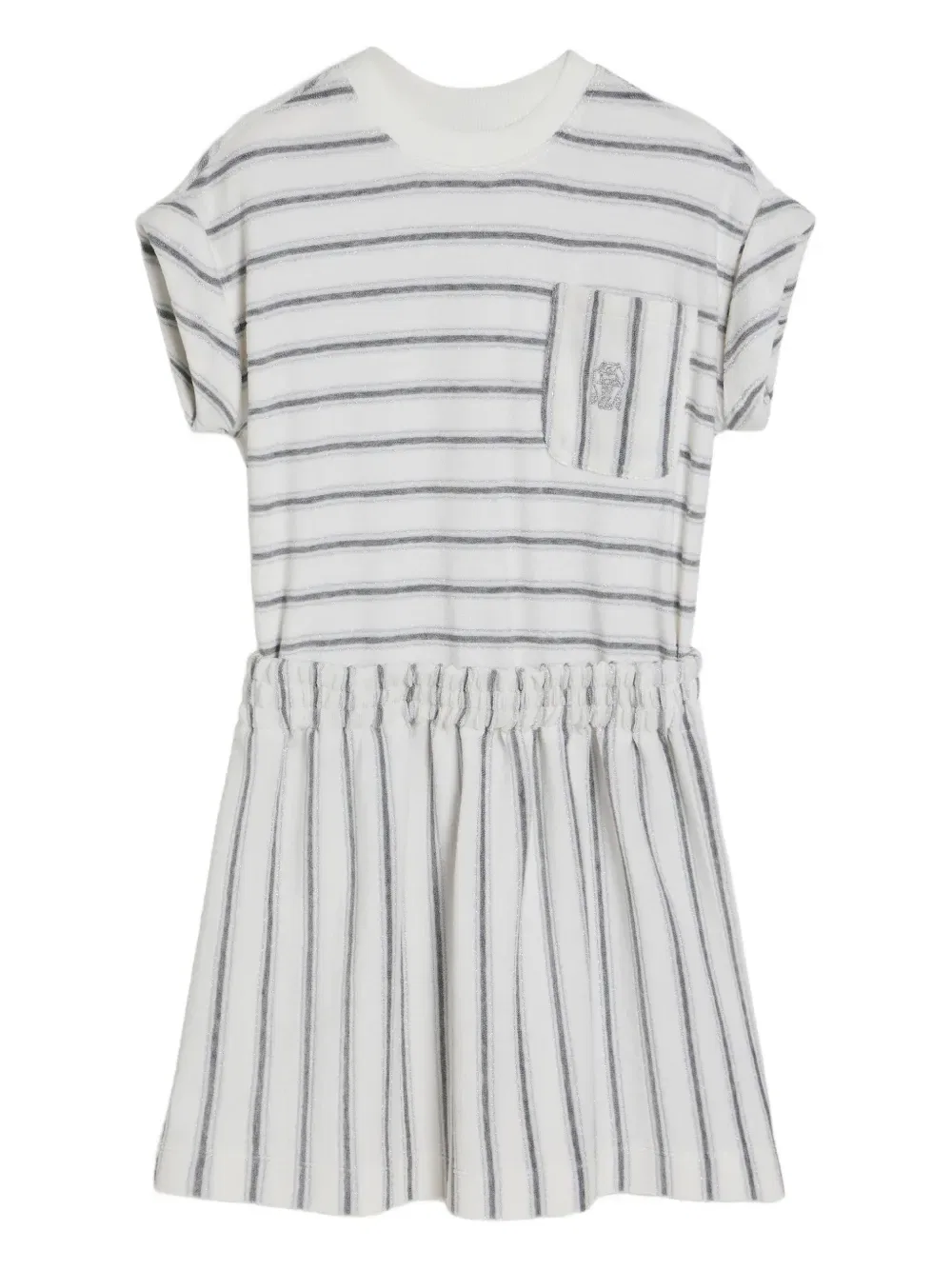 Платье из полосатого трикотажа Brunello Cucinelli Kids, белый
