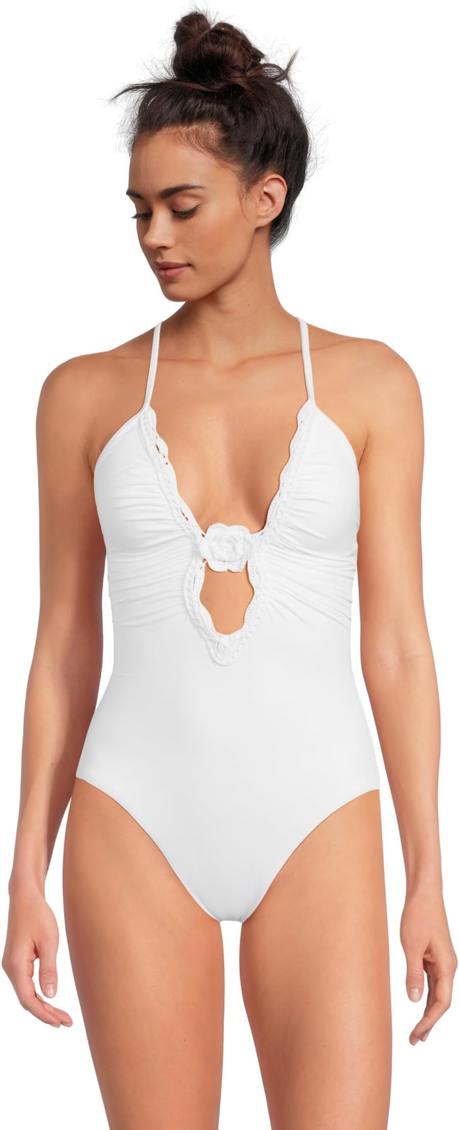 

Купальник BECCA Colette Clare Crochet Flower Plunge One Piece, белый