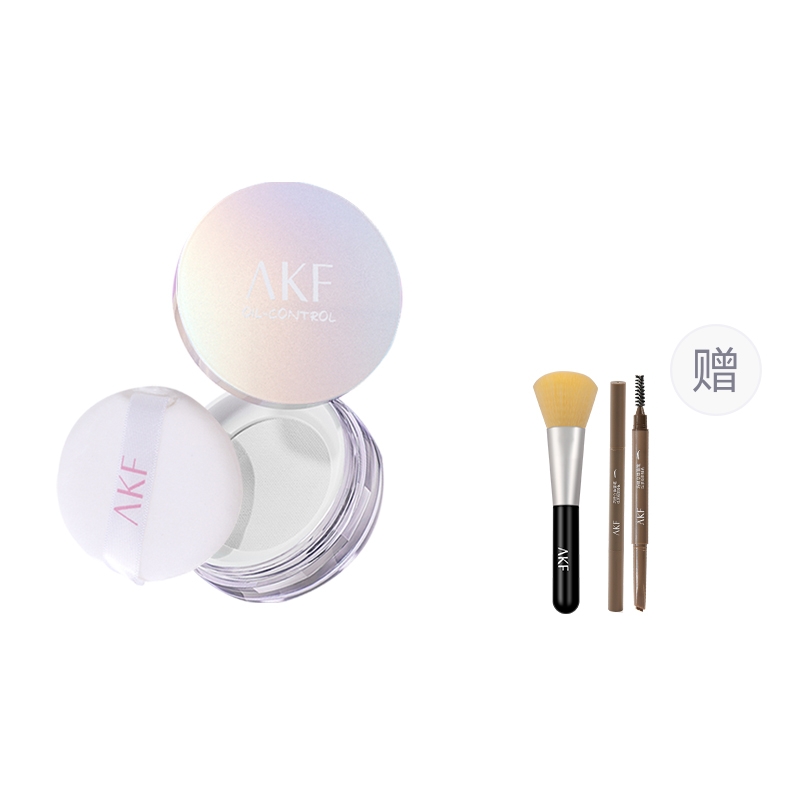 

Водостойкая и влагостойкая рассыпчатая пудра для контроля жира и долговременной фиксации AKF, 04 Softening Natural+01 Lively коричневый+Loose Power Brush
