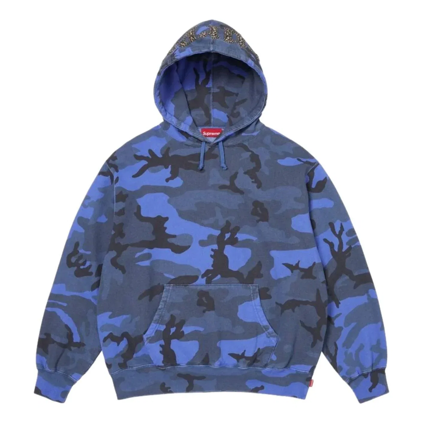 Толстовка Supreme SS26 с капюшоном и заклепками, окрашенная в синий камуфляж, SUP-SS26-154-BAM
