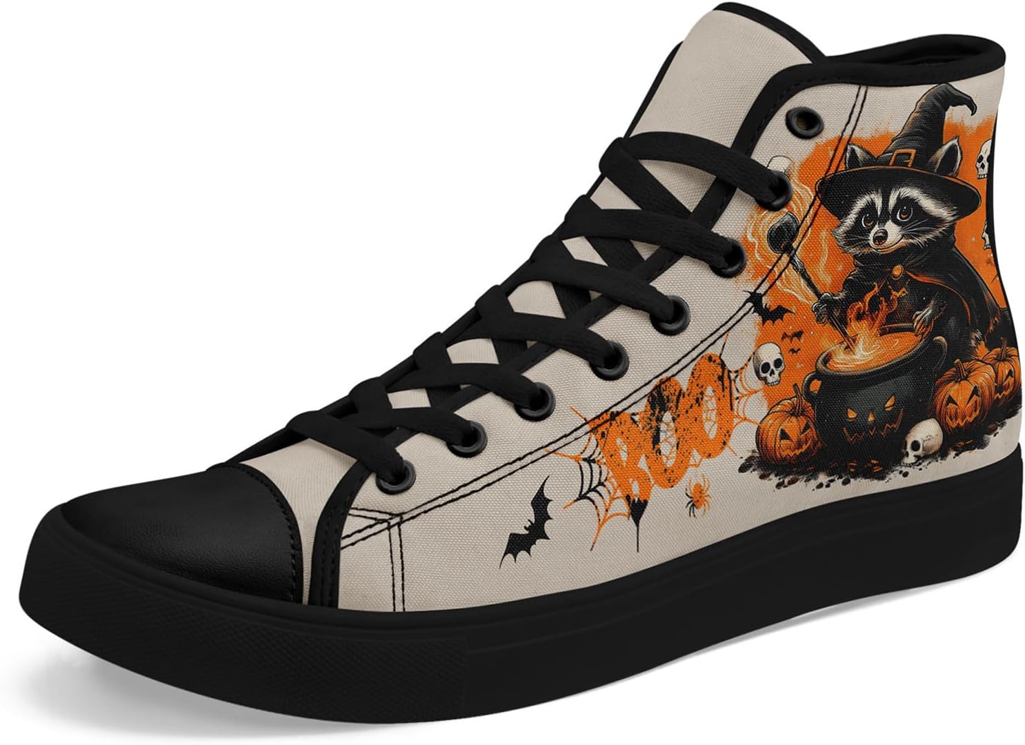 

Крутые настраиваемые высокие кеды из холста на Хэллоуин для мужчин и женщин с дизайном призраков, кошек и тыкв, стильные повседневные плоские обувь для прогулок Coolcustomize, черный/оранжевый/бежевый
