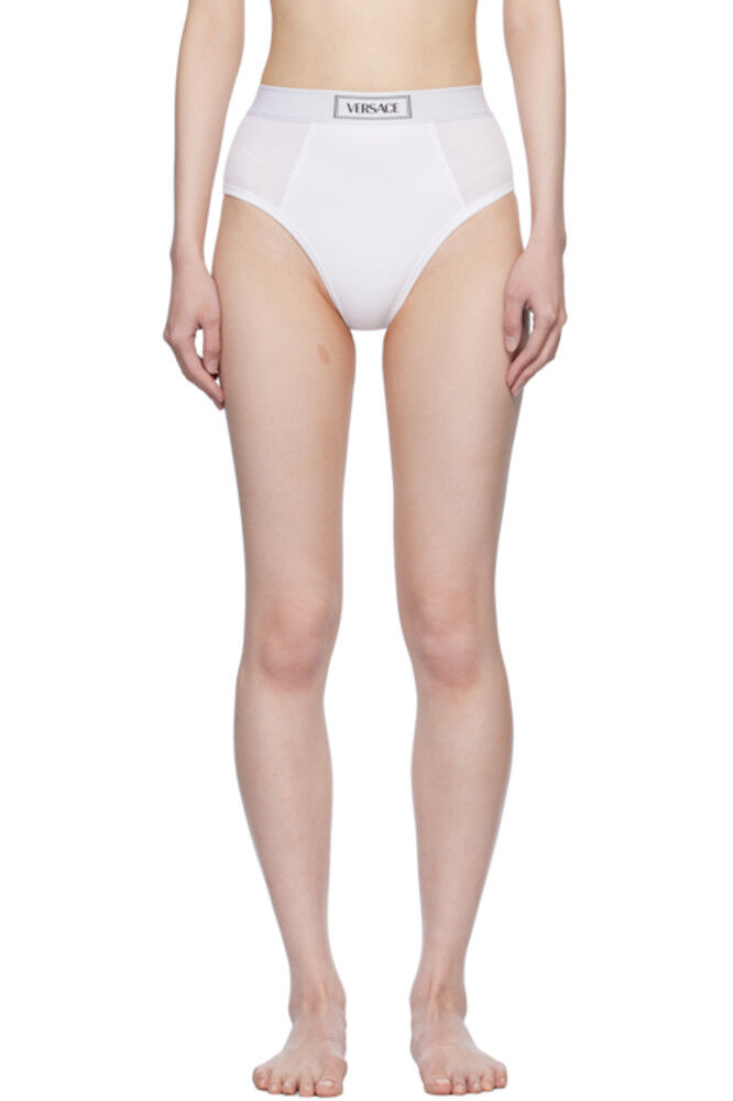 

Белые ребристые трусы с винтажным логотипом 90-х годов Versace Underwear