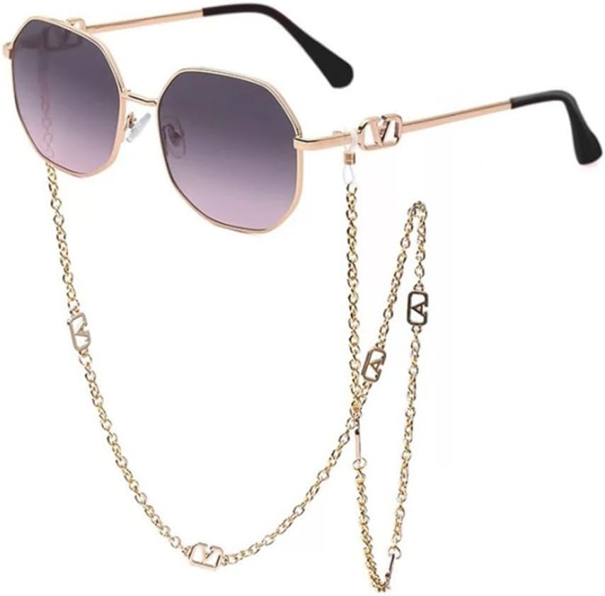 

Роскошные металлические солнцезащитные очки с цепочкой, уникальные многоугольные солнцезащитные очки, классические женские ретро-моды, солнцезащитные очки UV400 generic, 3