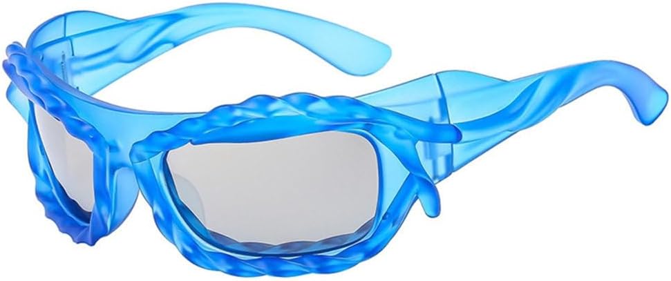 

MUTYNE Уникальные хип-хоп солнцезащитные очки для женщин и мужчин, спортивные солнцезащитные очки с витой формой, женские праздничные очки, серебристые ретро-очки, Blue