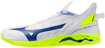 Гандбольные кроссовки Mizuno Wave Mirage 5, белые, синие, неоново-желтые, с динамической амортизацией и технологией Wave — фото 3