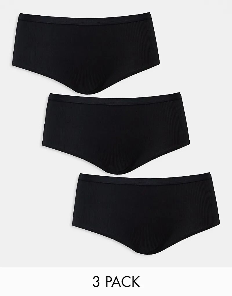 

3 пары ребристых трусов черного цвета ASOS DESIGN