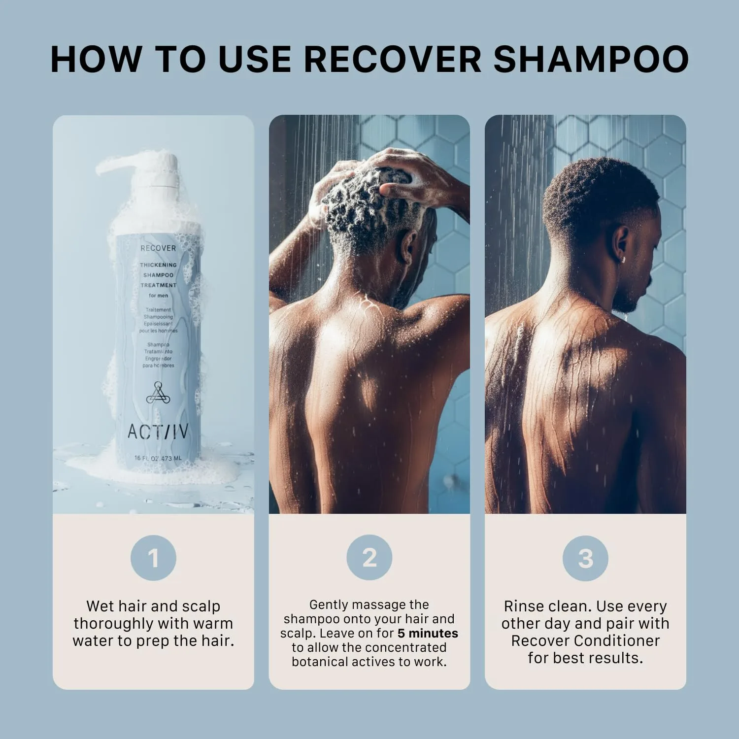 ACTIIV Recover Thickening Shampoo Treatment For Men для более густых и здоровых волос, поддержка здоровья кожи головы, на растительной основе, для окрашенных волос, веган, для всех типов волос 473 мл (1 шт.) — фото 4
