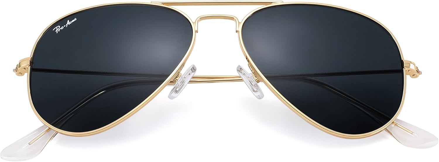 

Солнцезащитные очки Pro Acme Small Aviator с линзами из стекла, классической металлической оправой и защитой от УФ-излучения UV400, размер 55 мм, для мужчин и женщин, A Gold/Grey