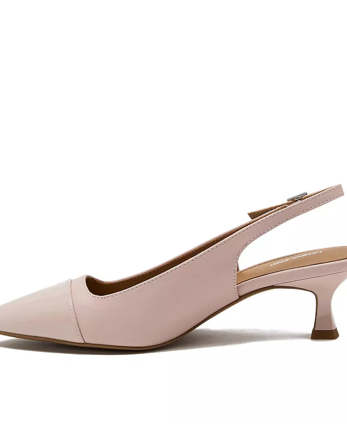Женские кожаные туфли-лодочки на каблуке kitten heel с мыском cap toe Lands' End, розовый — фото 3