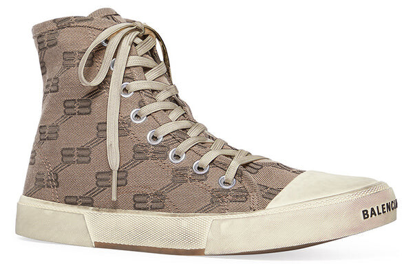 Кроссовки paris high top sneakers 'tan bb monogram cotton and white rubber' Balenciaga, бежевый — фото 2