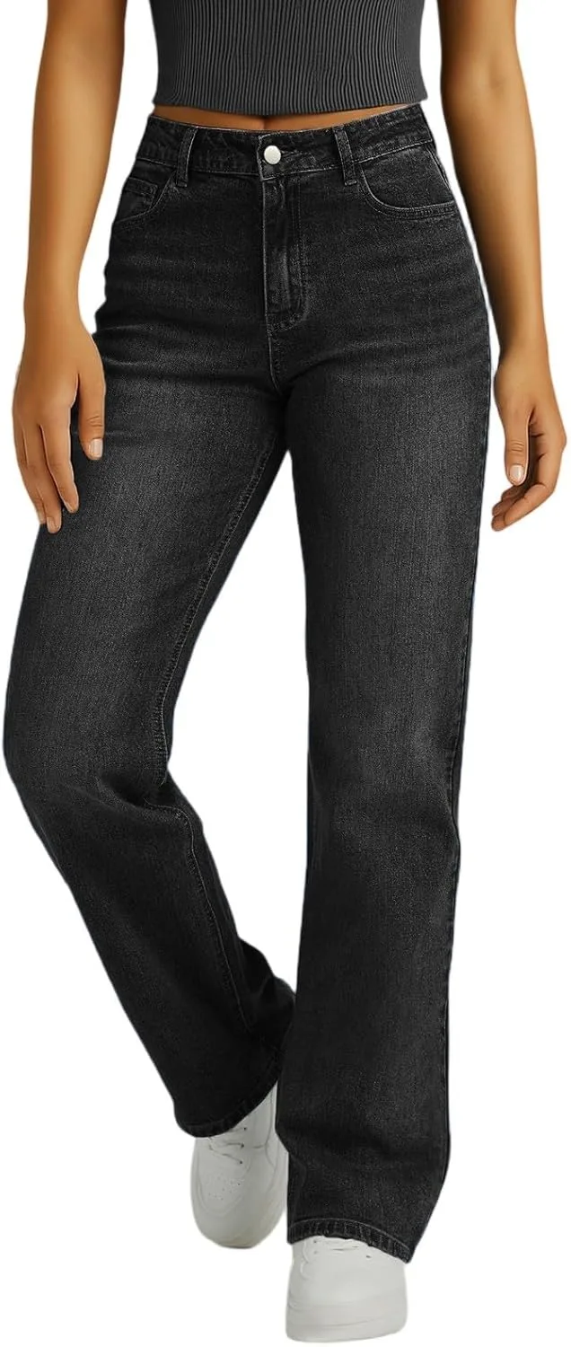 

Прямые джинсы для женщин с высокой талией, эластичные и расклешенные