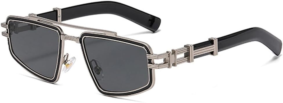 

Солнцезащитные очки UV400 с металлическими двойными перемычками, сине-розовыми линзами, в стиле панк, для женщин и мужчин, для бега и активного отдыха UYPTK, Silver Black Gray