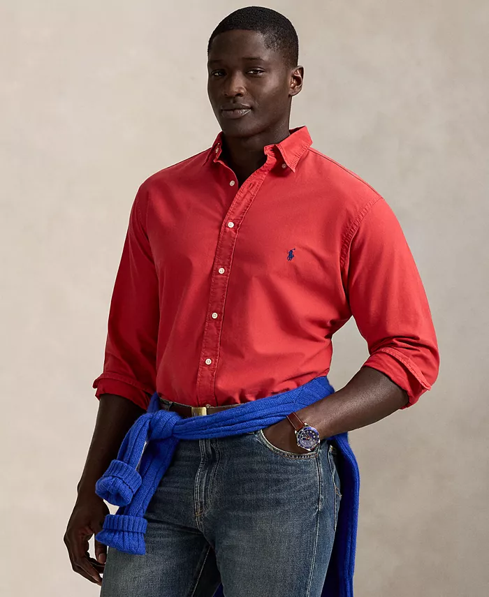 

Мужская рубашка оксфорд большого и высокого роста с окрашиванием готового изделия Polo Ralph Lauren, красный