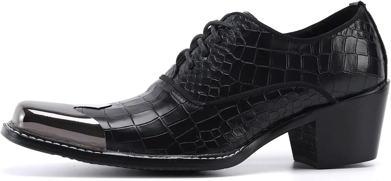 

Мужские офисные туфли Santimon Oxford с узором под змею, лакированные с металлическим носком, двухцветные, черный