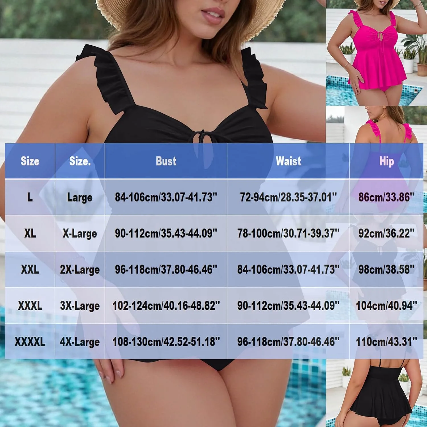 Купальник Plus Size с контролем живота: топ Tankini и шорты свободного кроя с высокой талией Generic, черный — фото 4