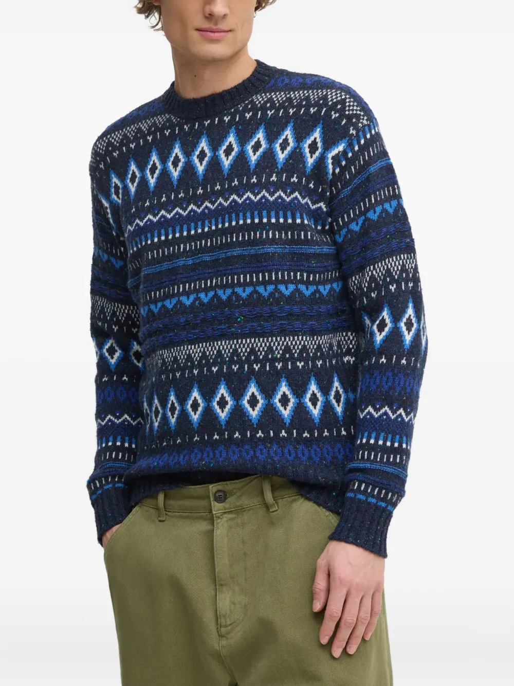 

Свитер с ромбовидным узором Benetton, синий