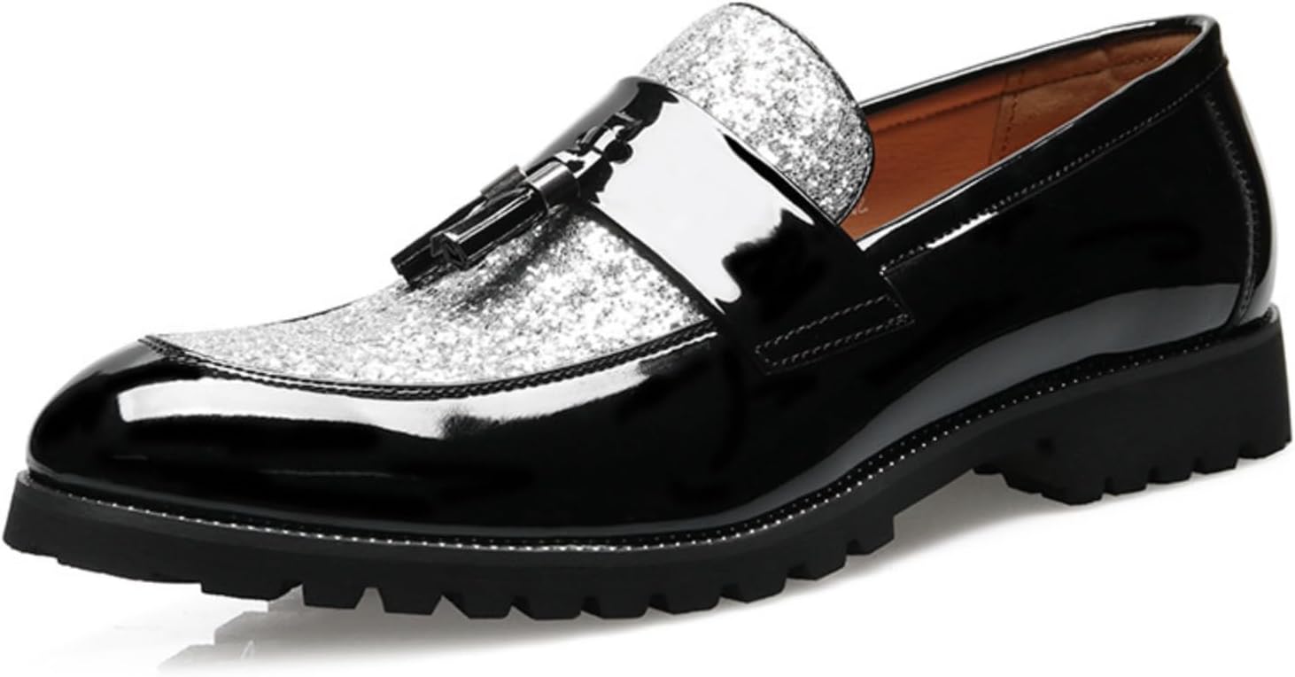 

Мужские лоферы с пайетками и кисточкой из лакированной кожи, с круглым носком и толстой подошвой, для официальной и повседневной носки Foapts, Silvery
