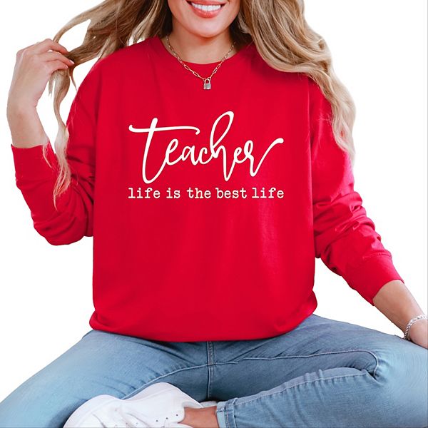 

Футболка Teacher life is the best life с длинным рукавом, окрашенная в стиле garment dyed Simply Sage Market, Red