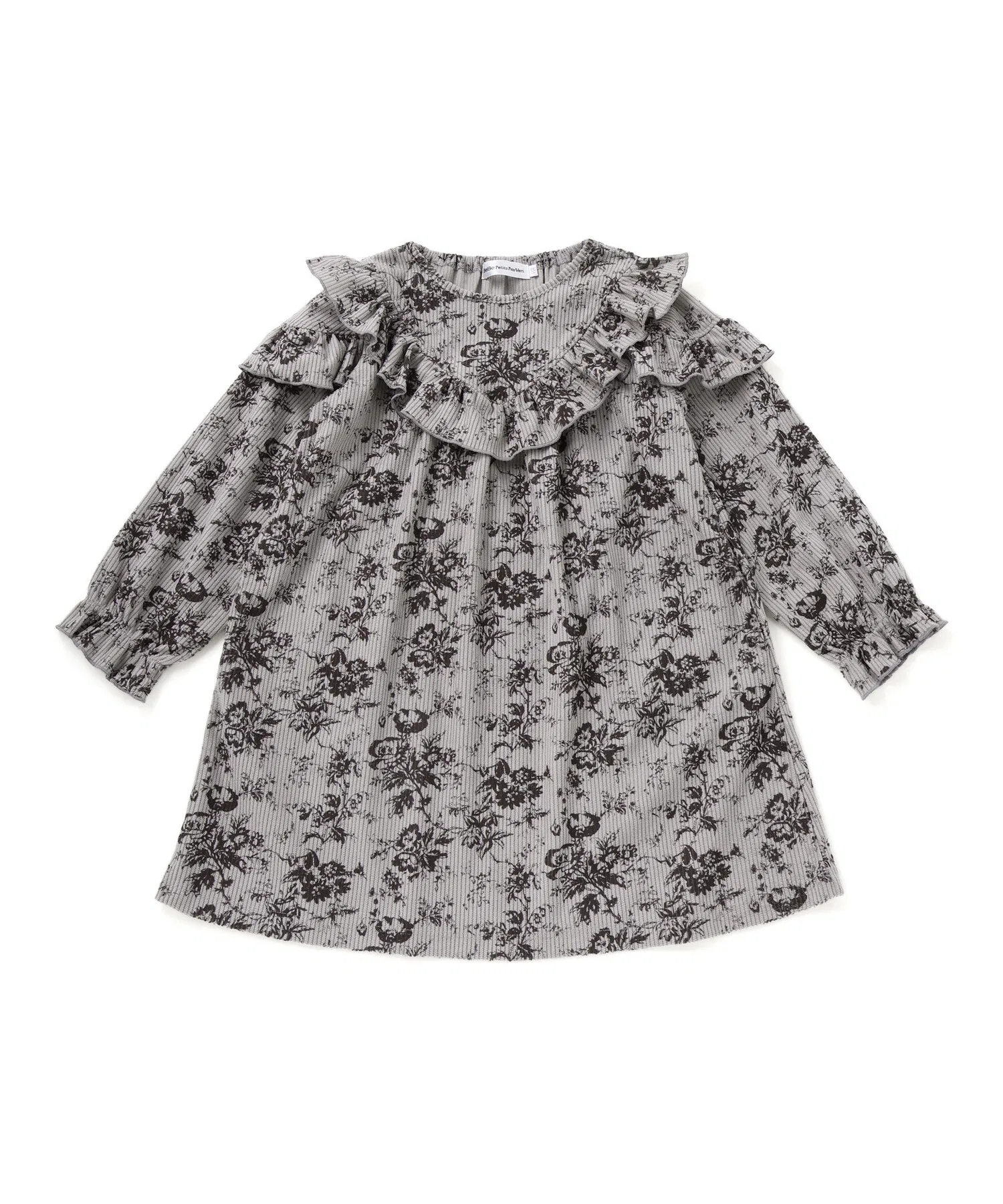 Детское платье с цветочным принтом BeBe Petits Pois Vert с фризурами серое